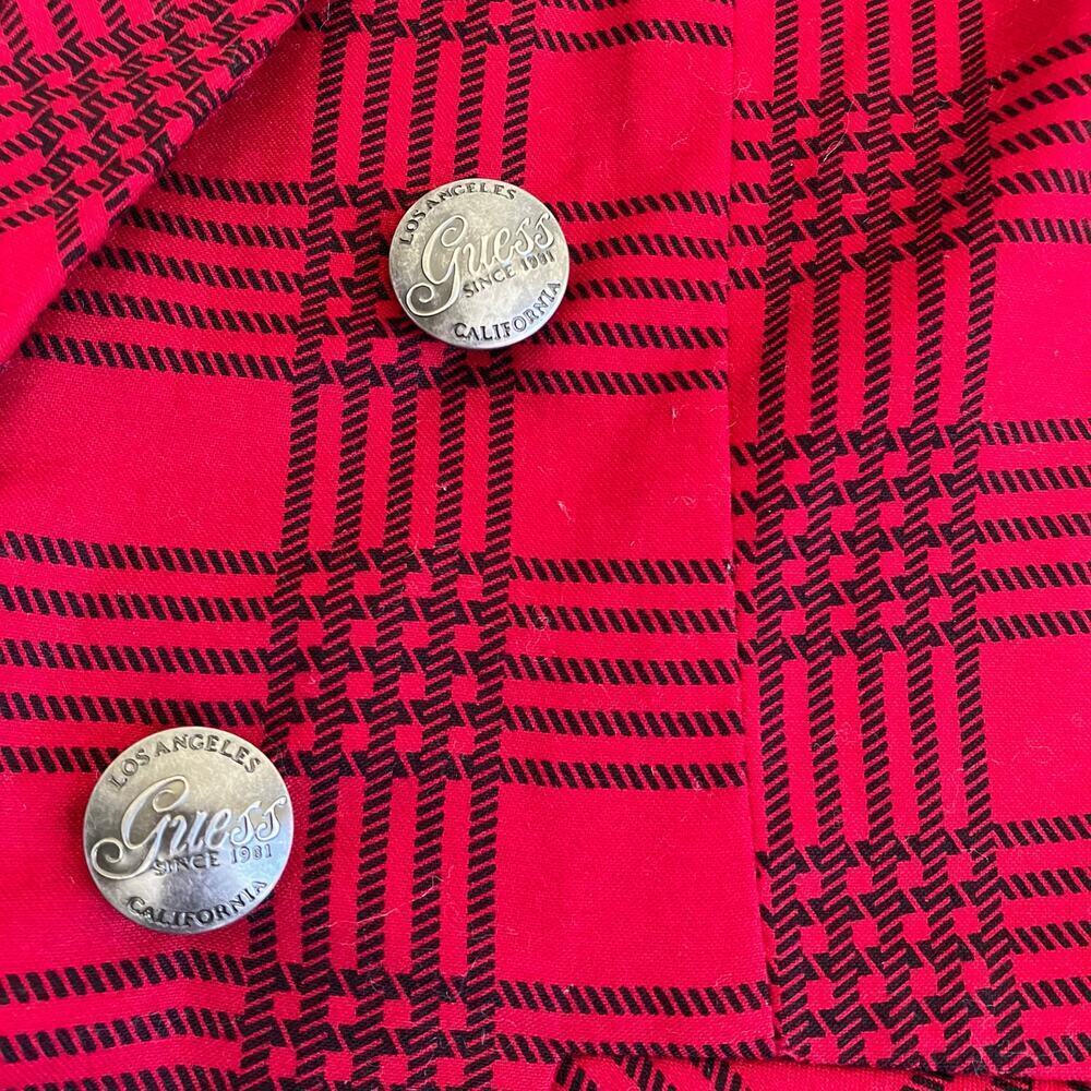 Guess Sz M Red & Black Plaid Double-Breasted Military Style Vest Punk Rock Y2K - Picture 12 of 16